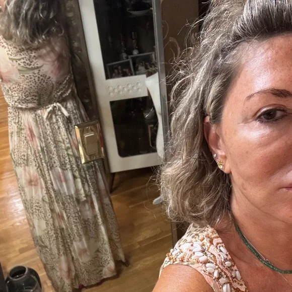 Blumarine Beige and Pink Maxi Dress